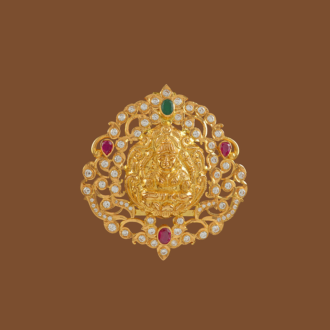 Lakshmi Themed 22K Gold Pendant - Krishna Jewellers Pearls and Gems