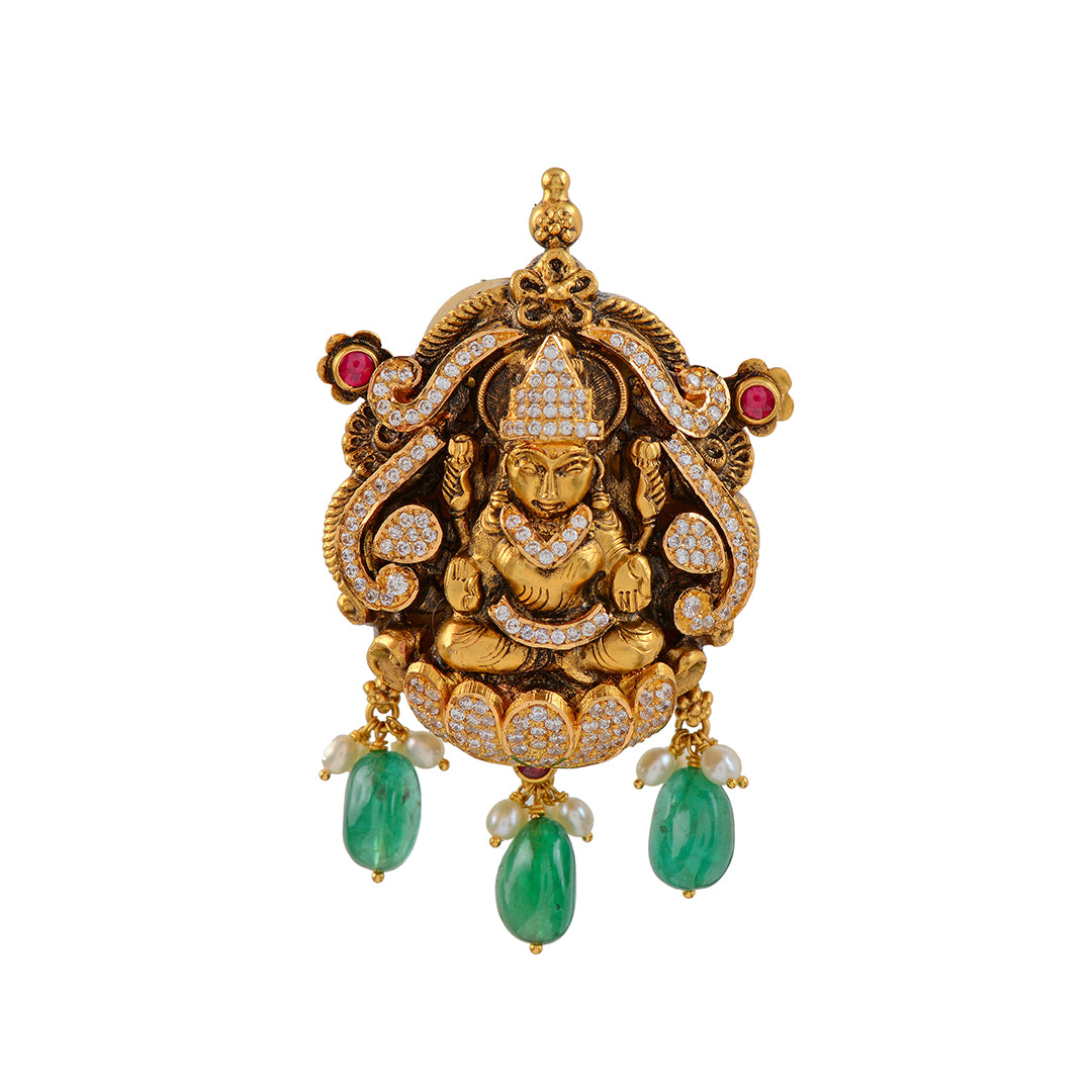 Goddess Lakshmi With Hanging Emerald Pendant