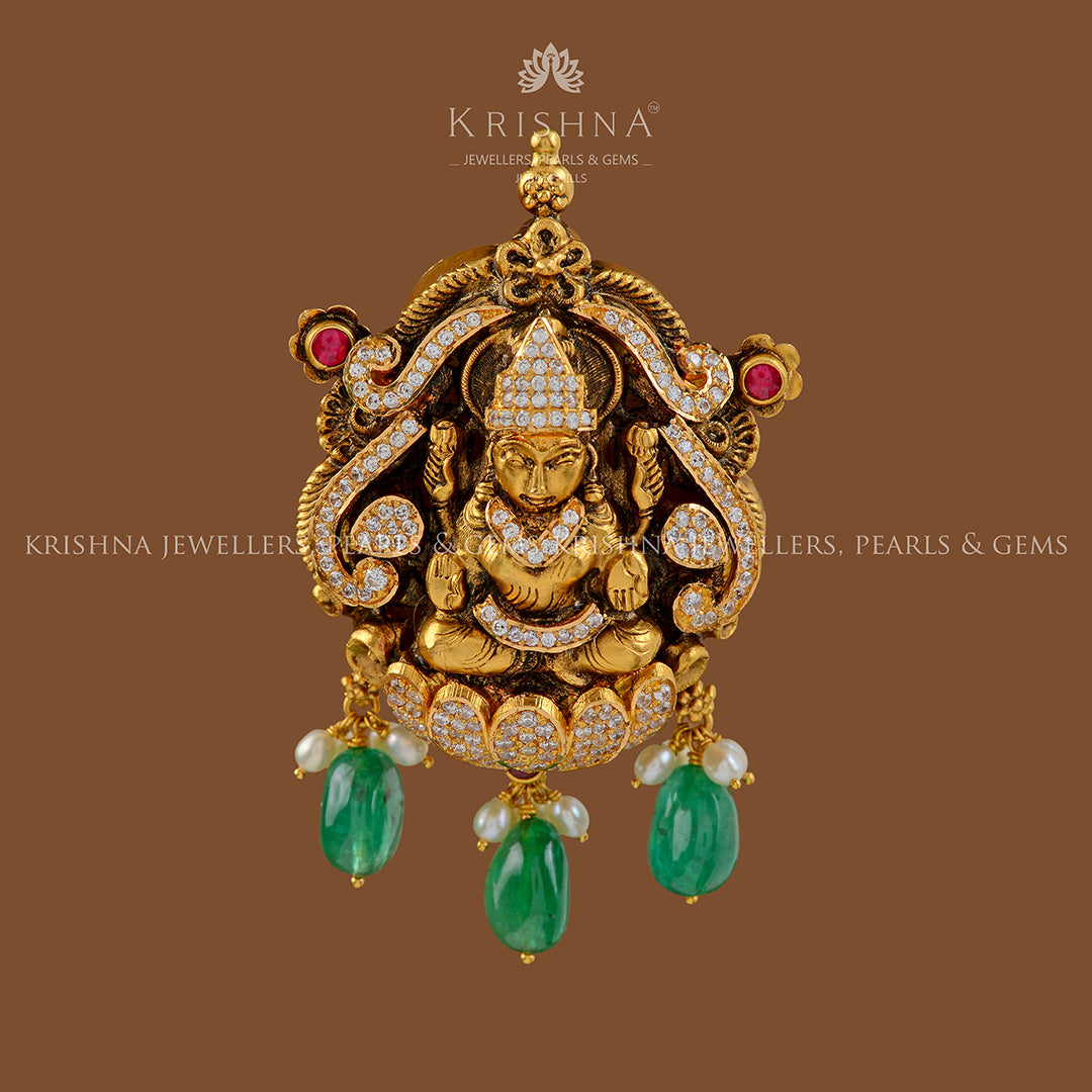 Goddess Lakshmi With Hanging Emerald Pendant