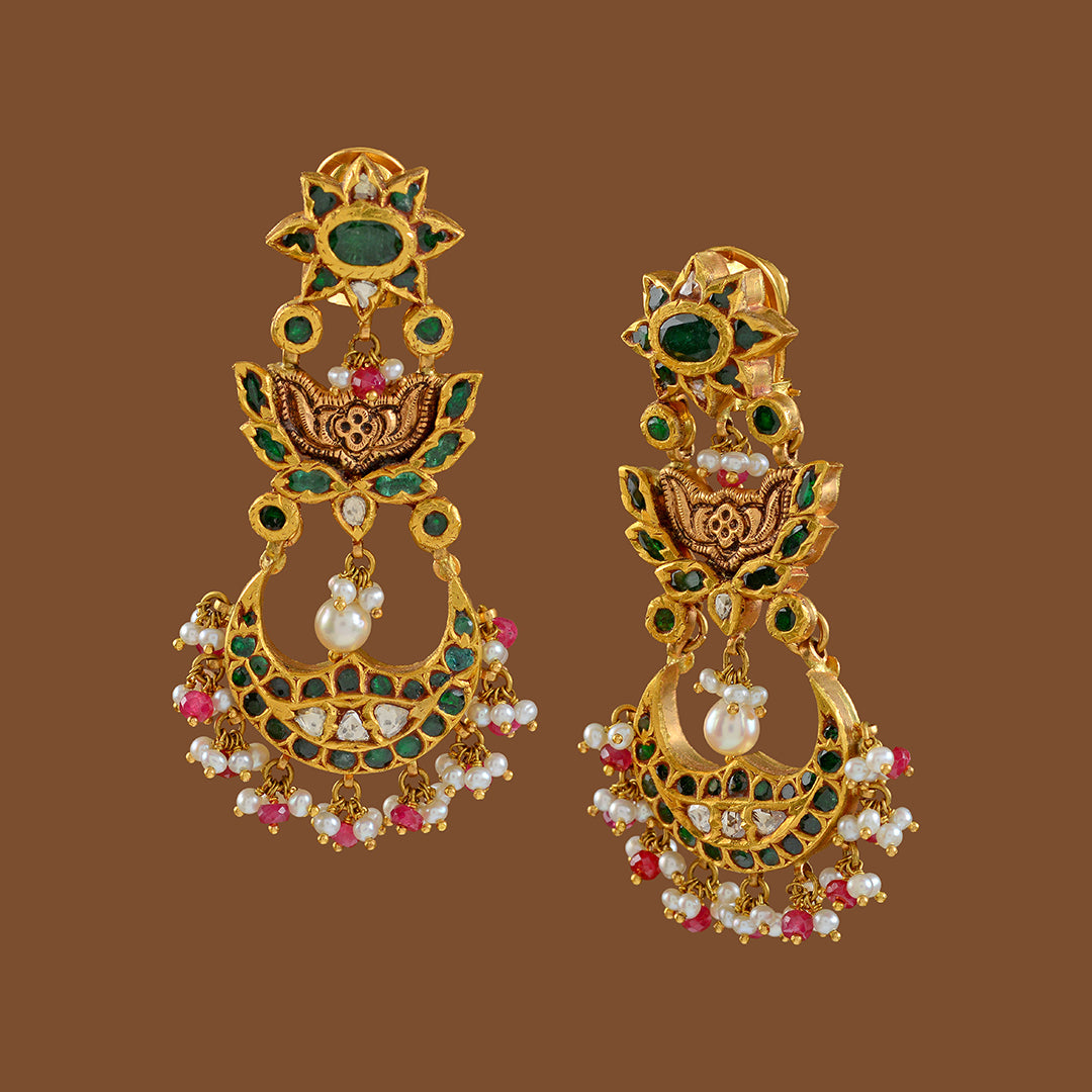Gold Jhumka Earrings in Sunflower Motif