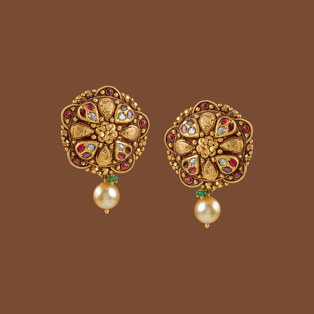 22k Gold Studs with Hanging Pearl