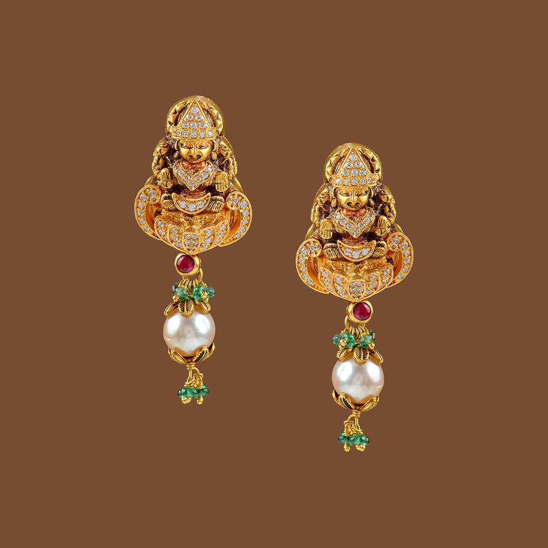 22K Gold Laxmi Devi Earrings