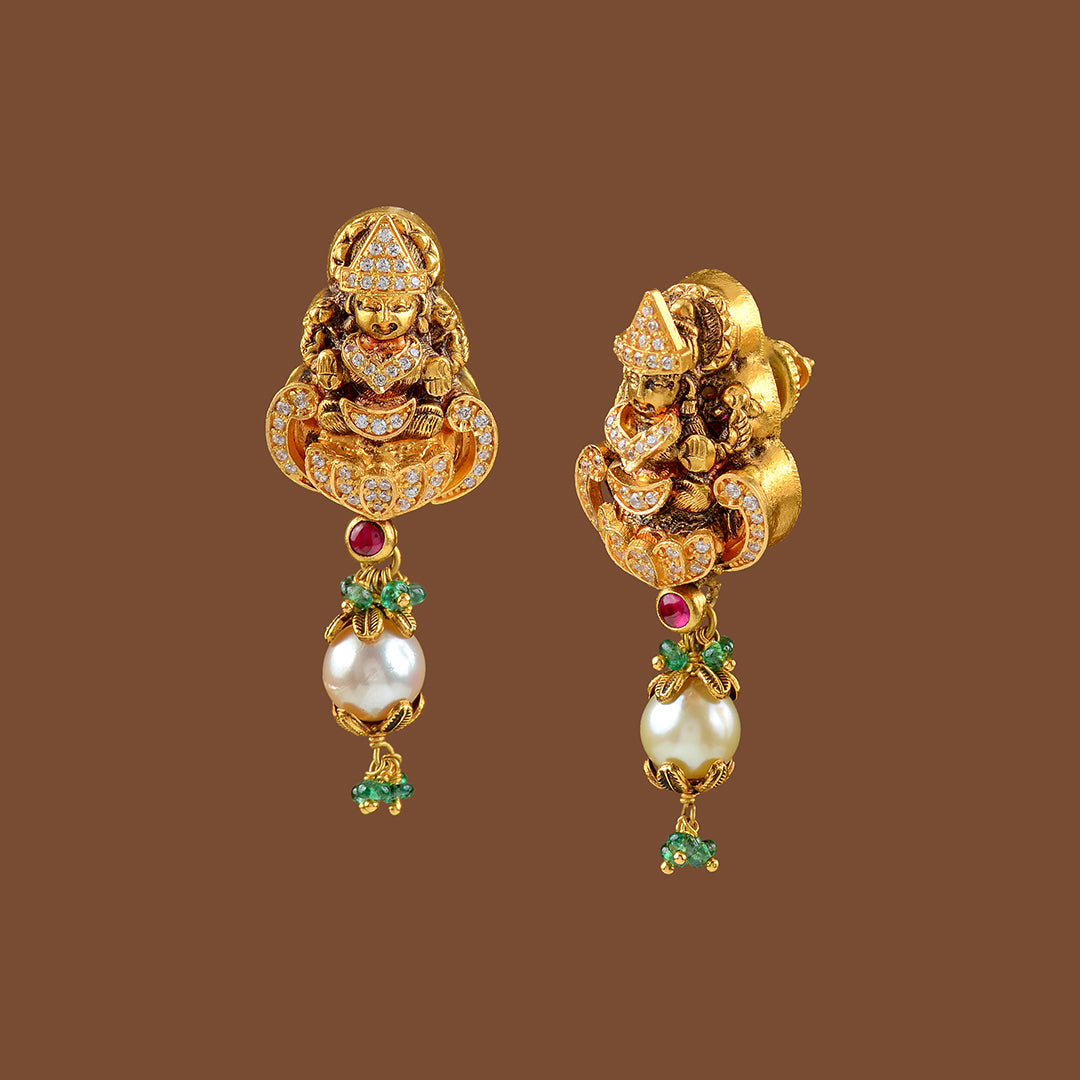 22K Gold Laxmi Devi Earrings