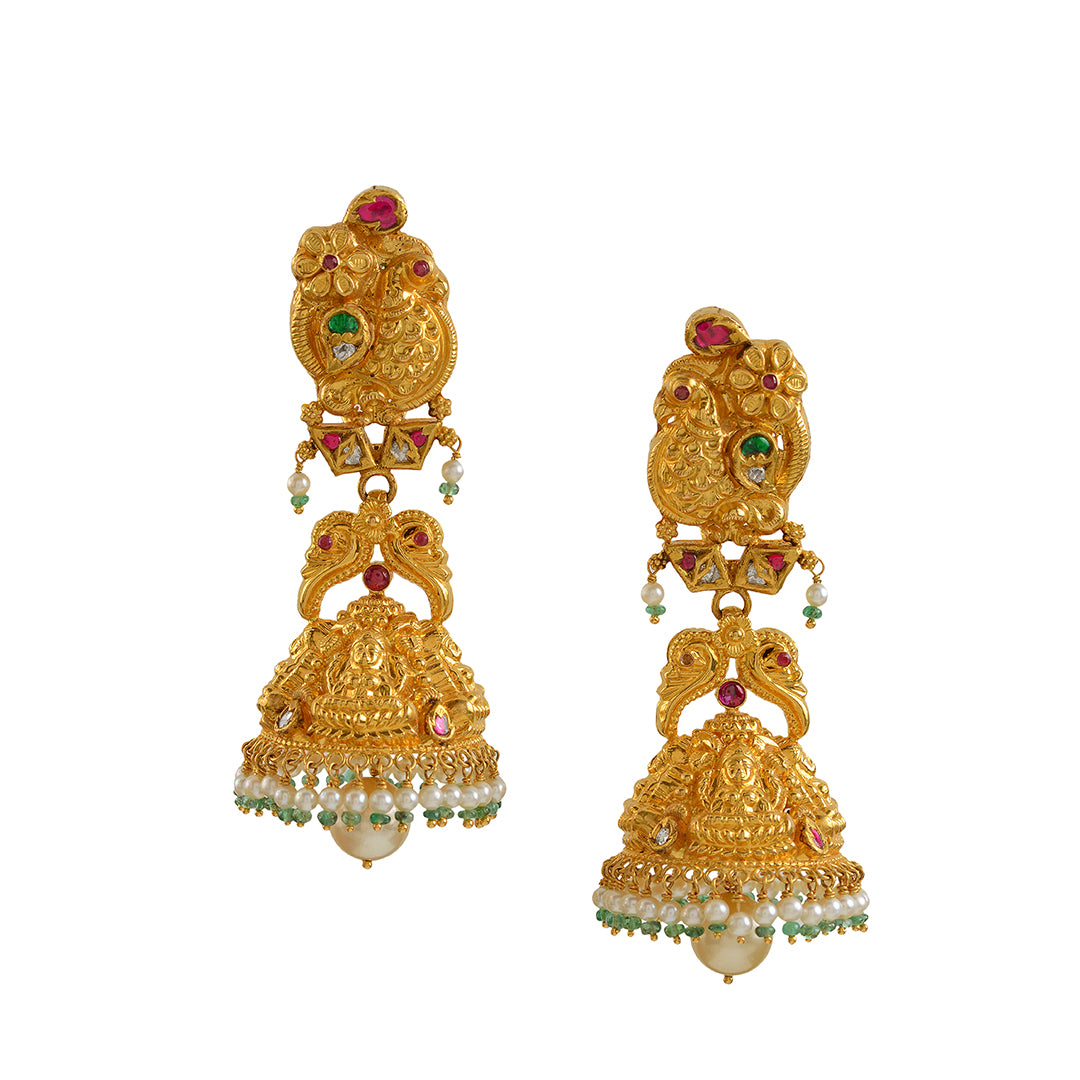 Gold Chandbali Earrings with Filgree Work