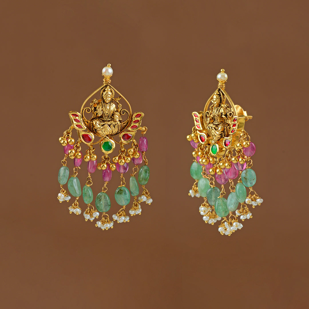 22k Gold Chandbali Emerald Earrings