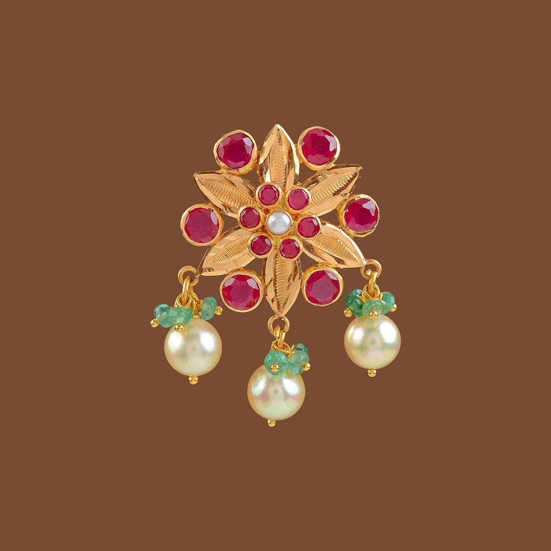 22k Gold Ruby Pearl Earrings