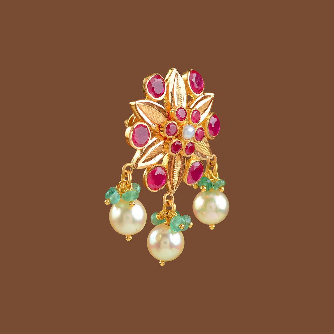 22k Gold Ruby Pearl Earrings