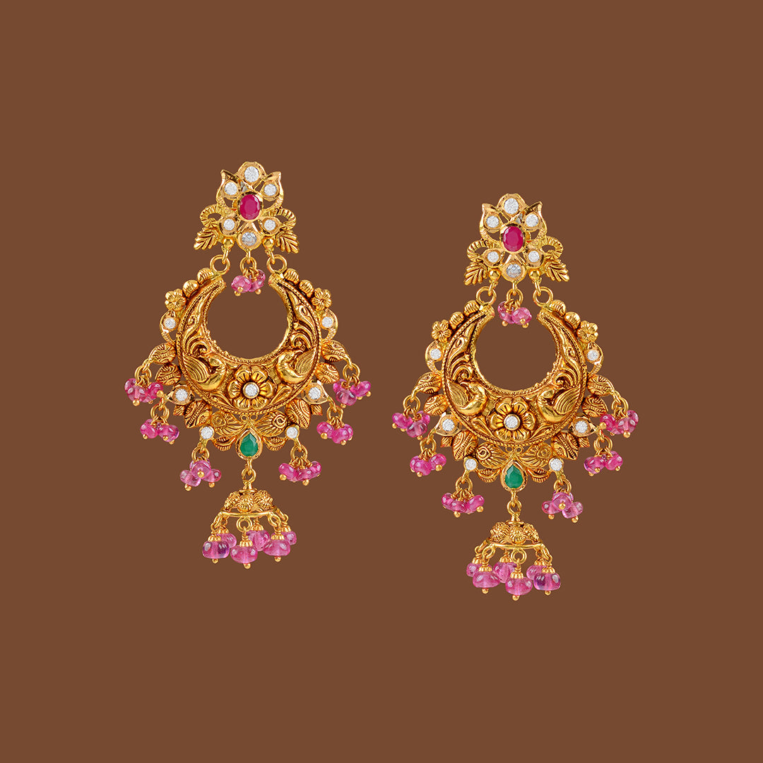 22k Gold Ruby Chandbali Earrings