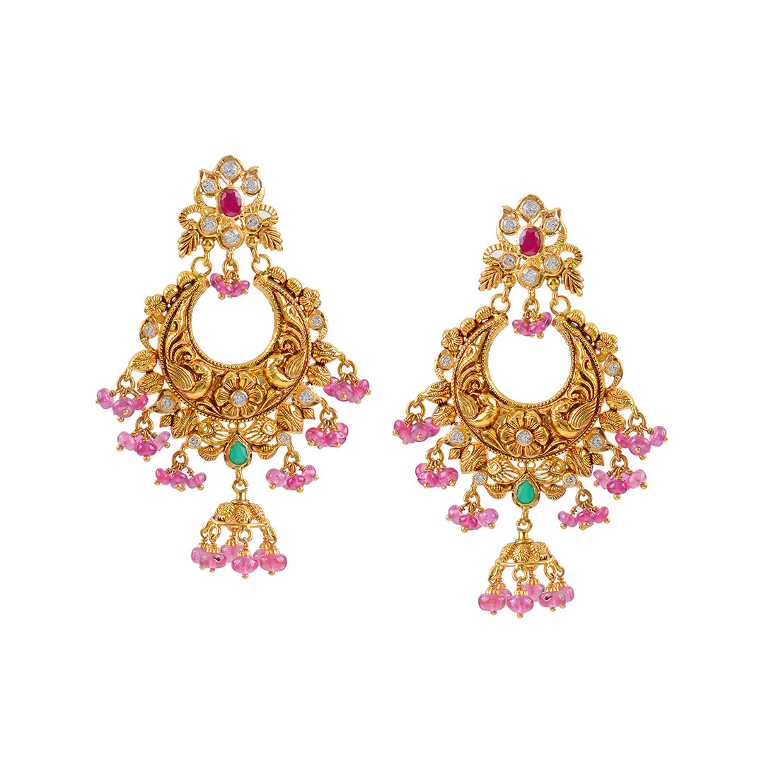 22k Gold Ruby Chandbali Earrings
