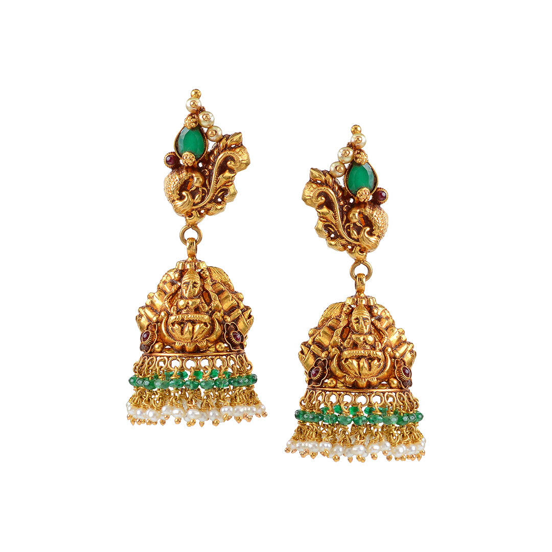 22k Gold Emerald Laxmi Devi Earrings