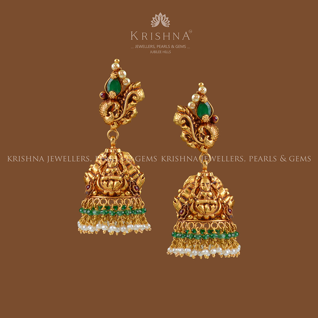 22k Gold Emerald Laxmi Devi Earrings