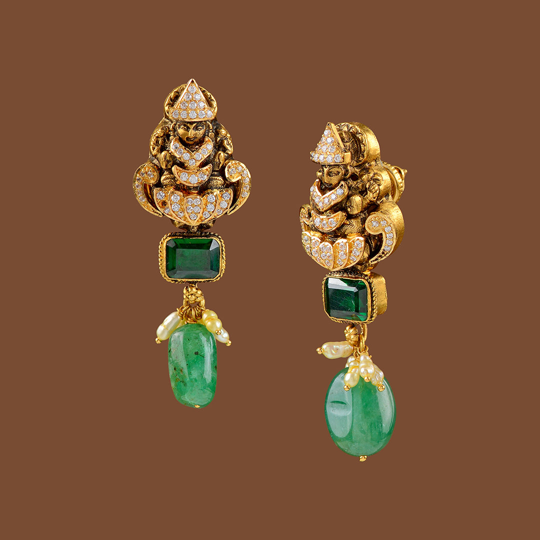 Gold Emerald Combination Earrings