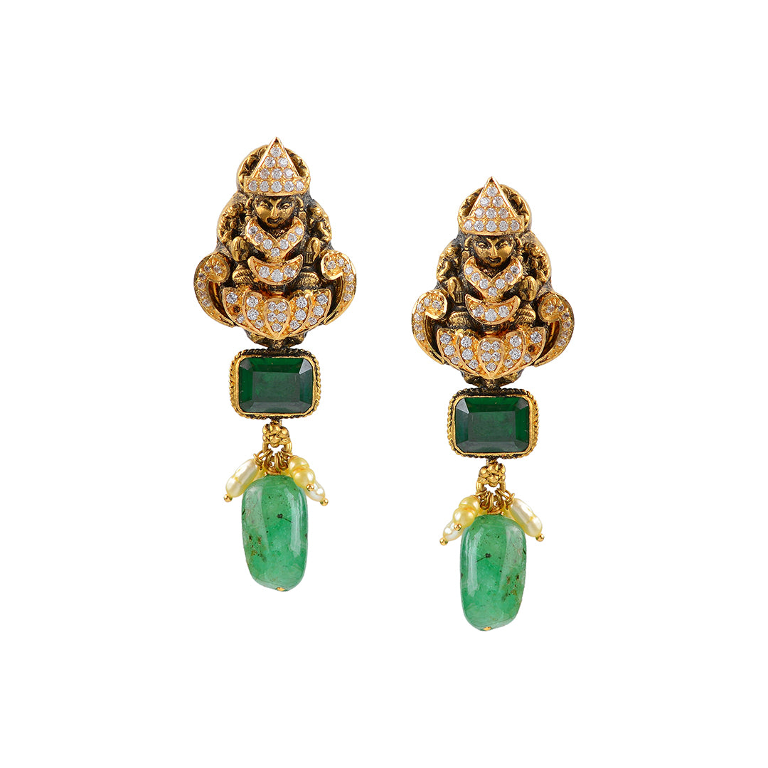 Gold Emerald Combination Earrings