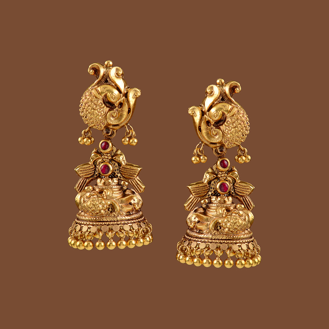 22k Gold Peacock Jhumka Earrings