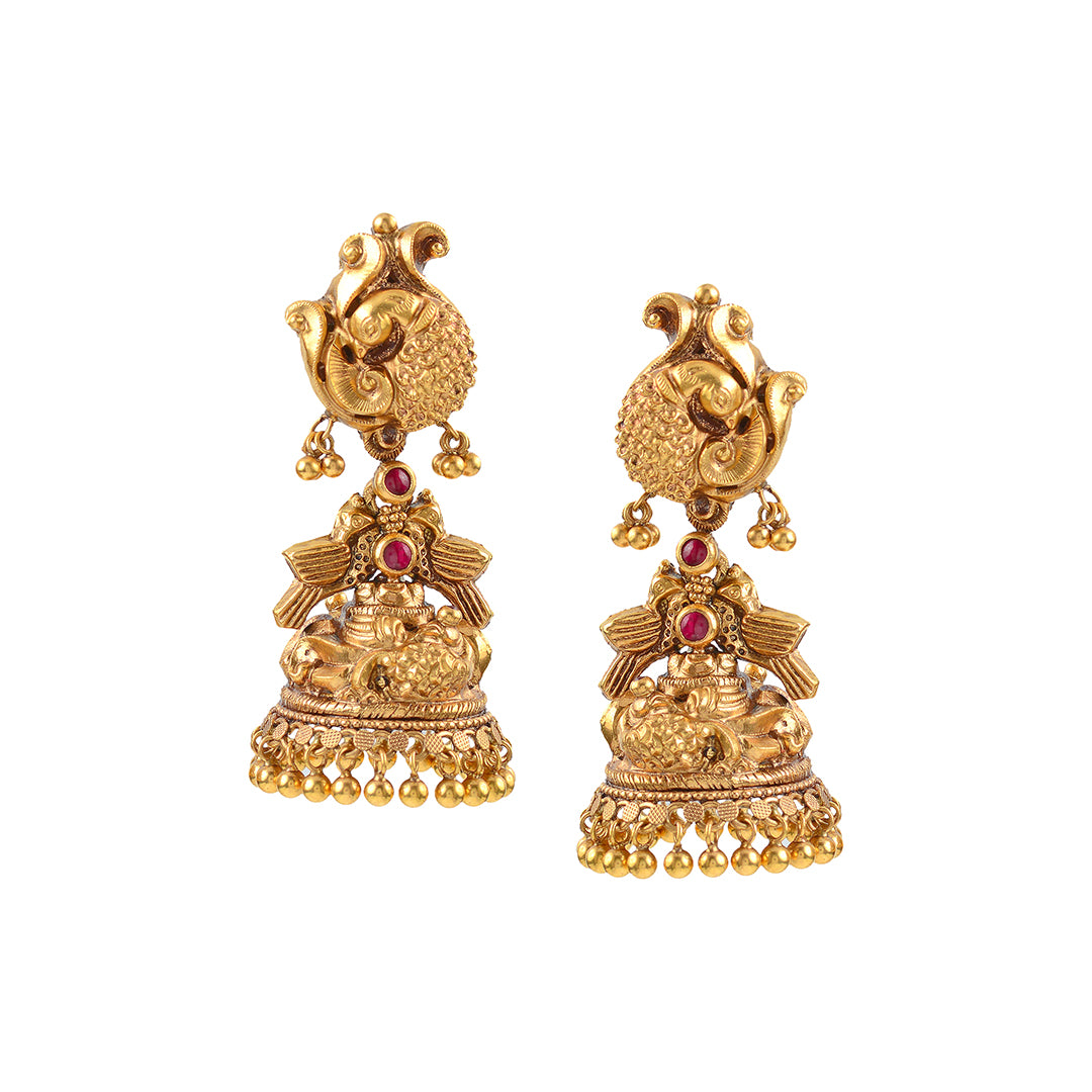 22k Gold Peacock Jhumka Earrings