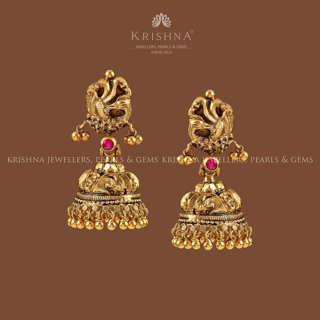 Gold Jhumka Earrings Hanging Gold Balls