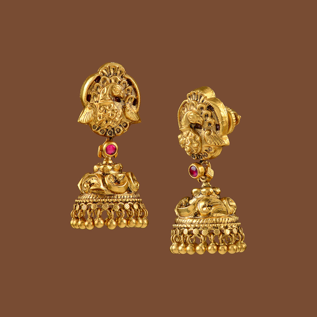 Regular Size Gold Covering Jhumka Earrings AD Stones Studded J25242