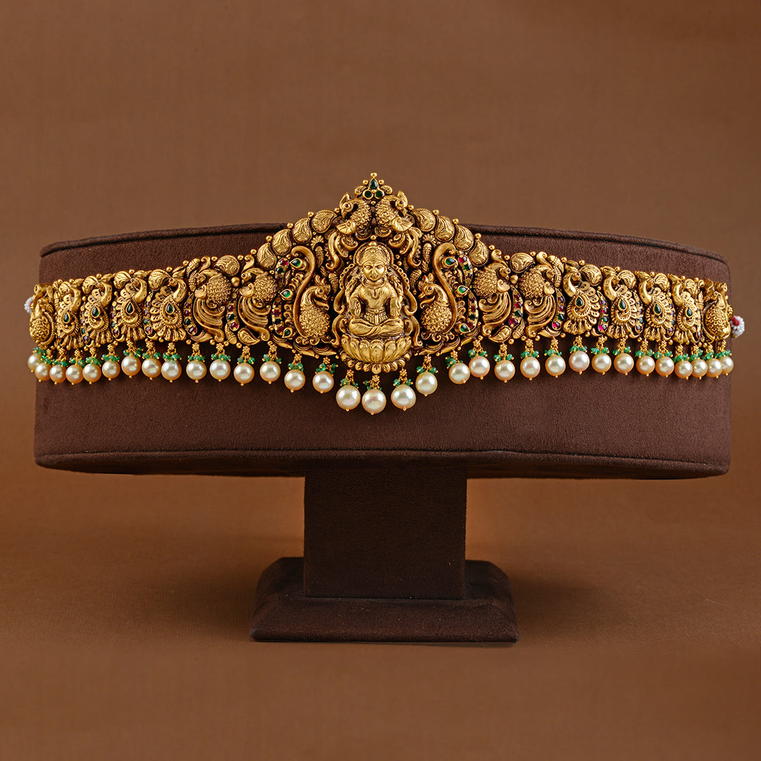 Antique Lakshmi Peacock Vaddanam With Pearls