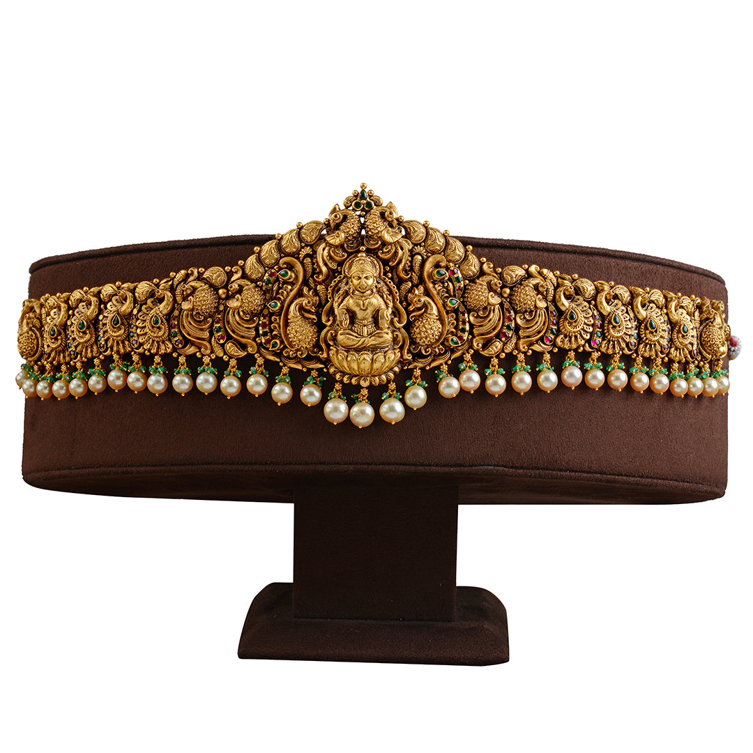 Antique Lakshmi Peacock Vaddanam With Pearls
